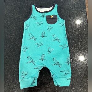 Teal Bird Print Baby Romper-Rags